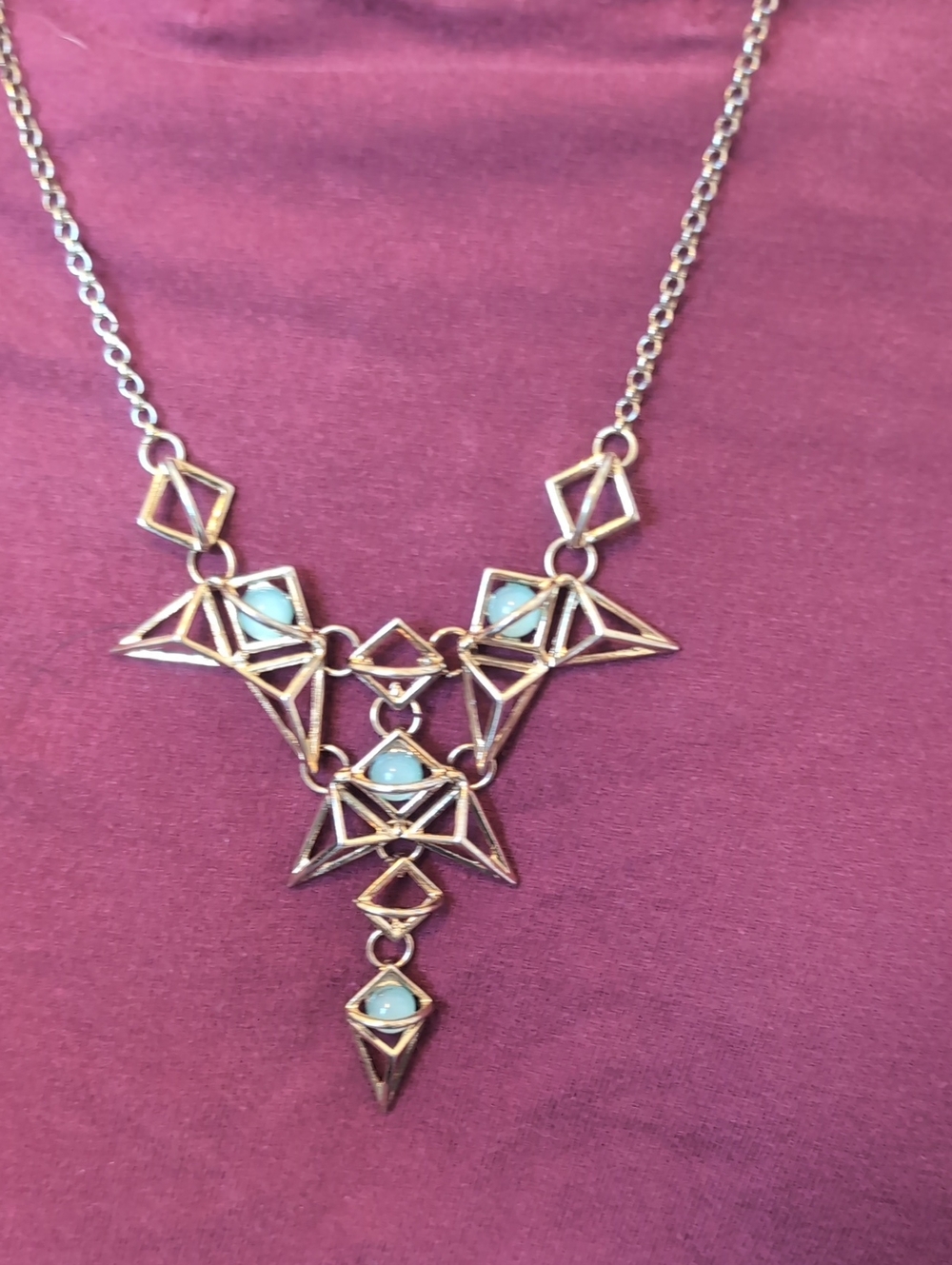 Gold-Tone Geometric Necklace with Turquoise Stones